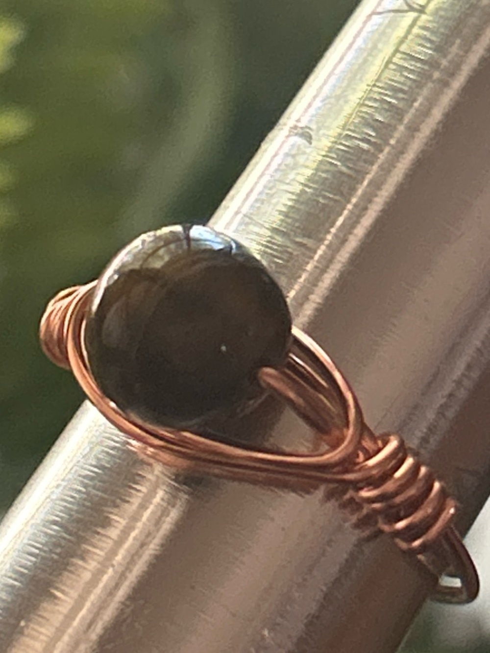 Handmade tigers eye wire wrapped crystal ring - size 7.5